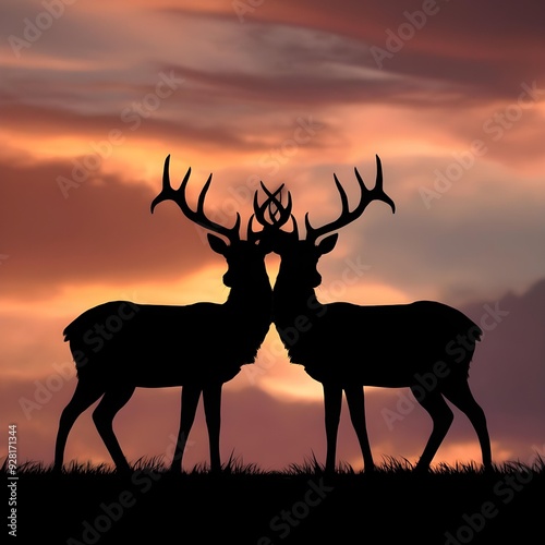 deer silhouette at sunset cute deer couple in evening 