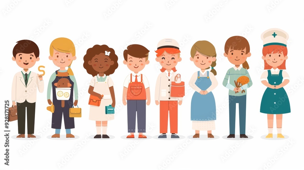 Diverse Children in Cartoon Professions for Career Day Illustration Diverse Children in Cartoon Professions for Career Day Illustration