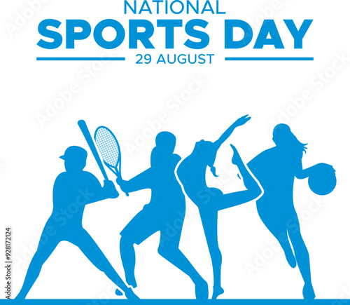 national sports day, 29 August, greeting card, editable template, national sports day stock illustration,