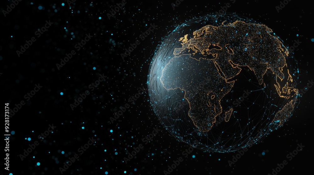 Obraz premium 3D rendering of a glowing, connected globe.