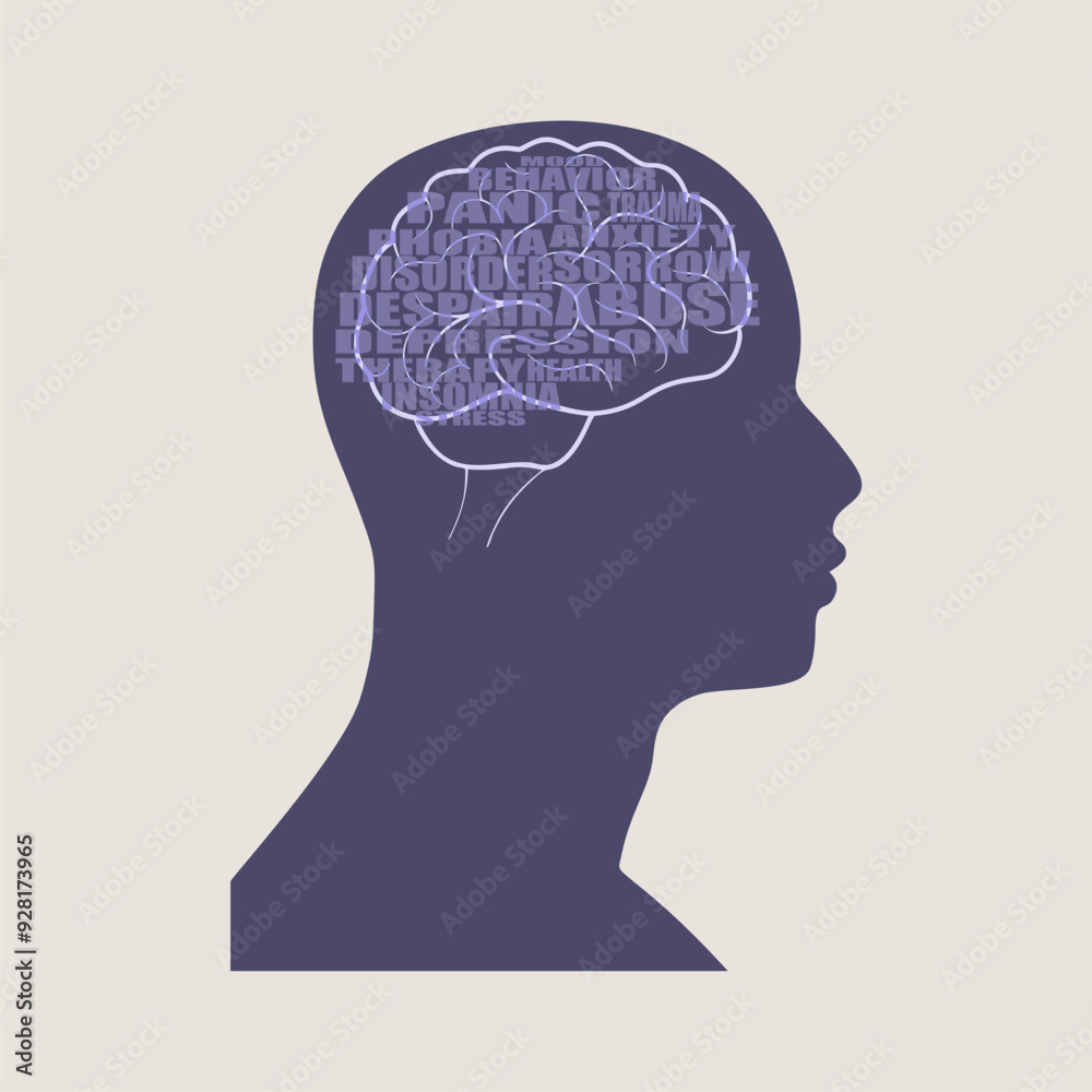 Profile of the head of a man. Brochure template. Mental health and education relative design. Scientific medical concept