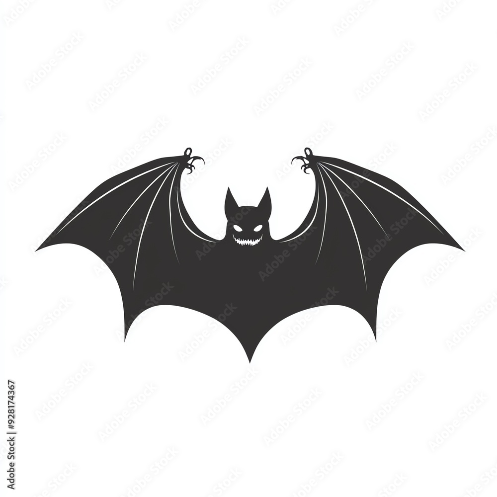 Black silhouette of a bat with spread wings. Black silhouette of a bat with spread wings.