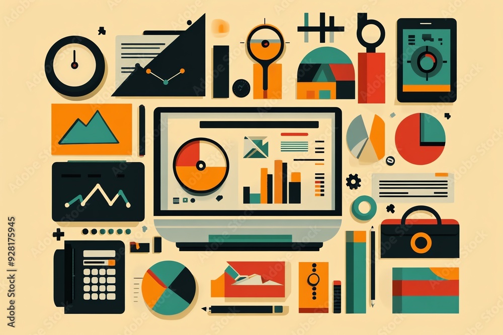 Flat Design Business Analysis Concept with Charts and Graphs. Flat Design Business Analysis Concept with Charts and Graphs.