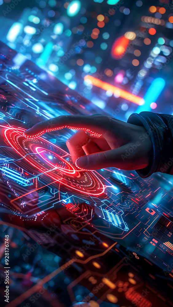 Fototapeta premium Futuristic Holographic Interface with Hand Interaction
