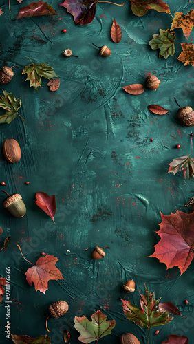 Autumn Leaves on Teal Background