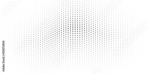 Abstract halftone background with wavy surface made of gray dots on white. modern