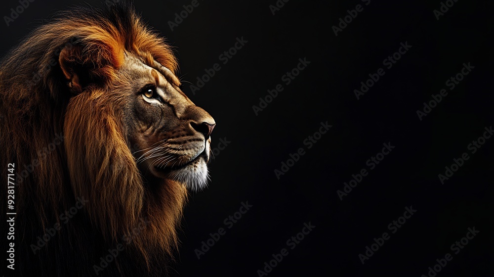 Fototapeta premium Majestic Lion Portrait Against a Dark Background