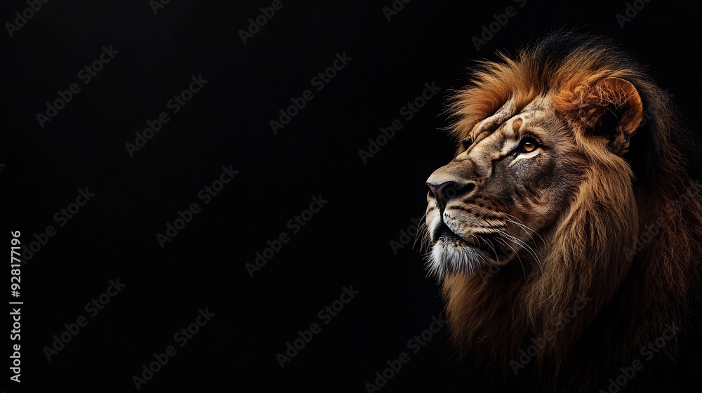 Fototapeta premium Majestic Lion Portrait Against a Dark Background