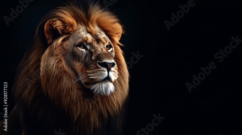 Majestic Lion Portrait Against Dark Background