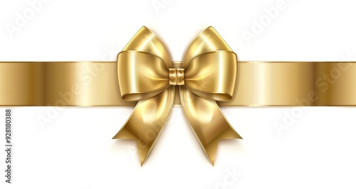 Golden ribbon with a bow, isolated on white background. Perfect for adding a festive touch to any design.