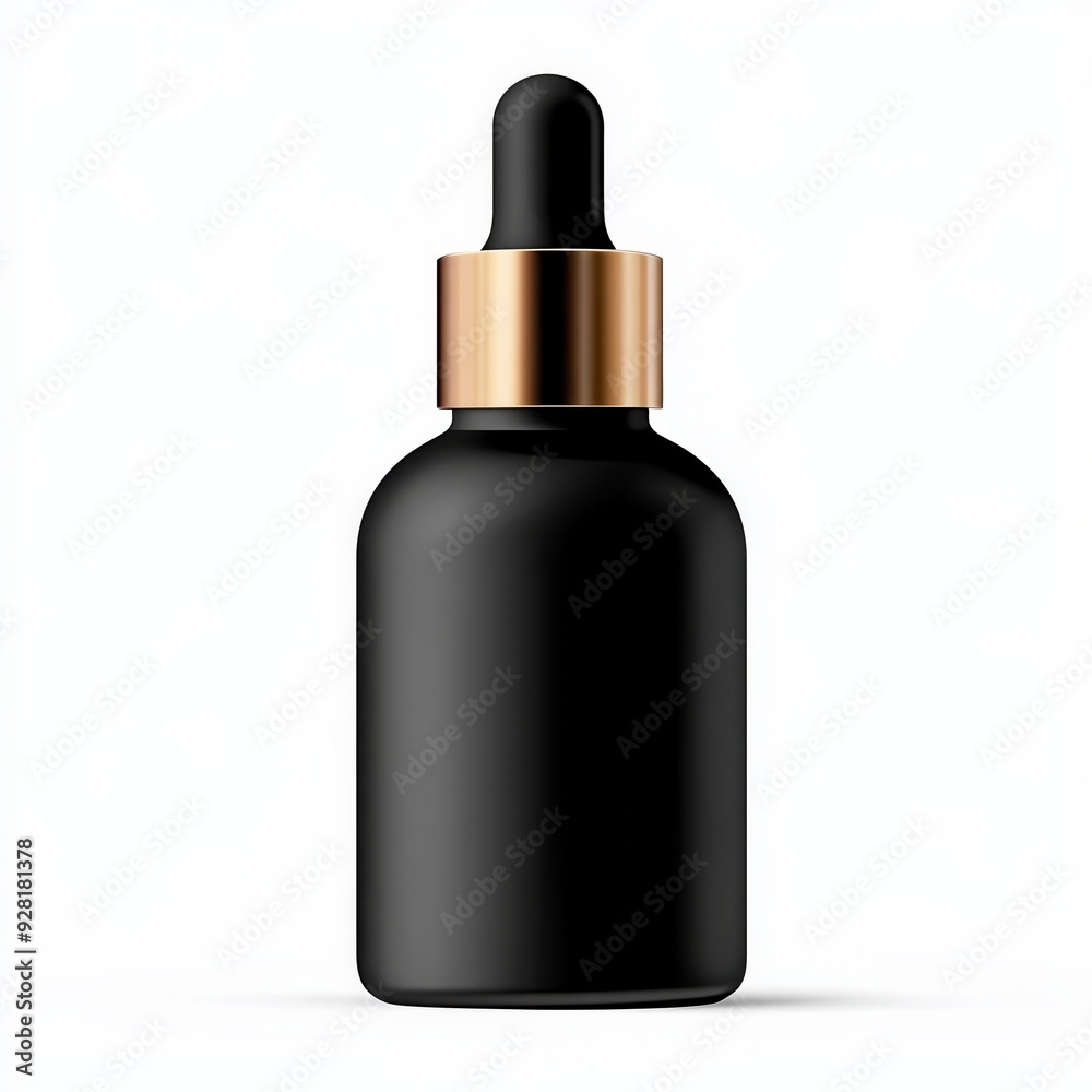 Elegant black dropper bottle with golden cap on white background. Ideal for beauty, skincare, essential oils, and serum product packaging. Elegant black dropper bottle with golden cap on white background. Ideal for beauty, skincare, essential oils, and serum product packaging.
