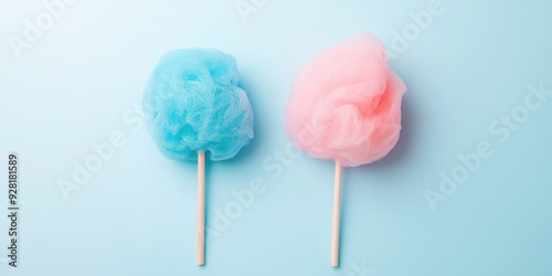 C haus blue cotton candy vs pink cotton candy on pastel background, flat lay