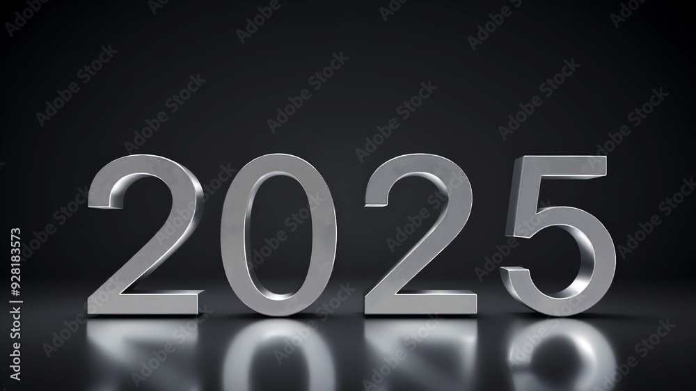 Silver 2025 on black background. Calendar 2025 in luxury concept. Silver 2025 on black background. Calendar 2025 in luxury concept.