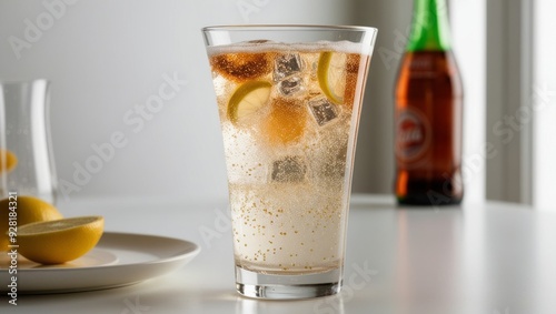 Lemon soda with ice, a refreshing summer drink