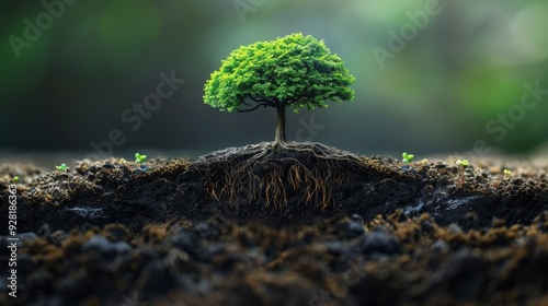 Tree with roots and branches, symbolizing network growth and expansion. photo