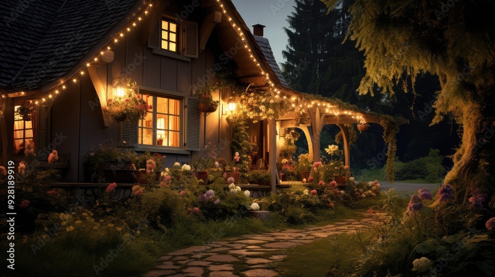 enchanting house with lights on at night enchanting house with lights on at night