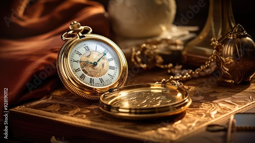 pocketwatch gold on table photo