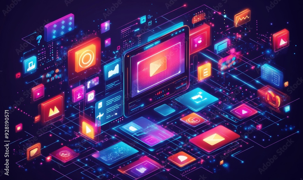 The concept of digital content, a social network service, streaming video, and NFT, which is a non-fungible token, Generative AI The concept of digital content, a social network service, streaming video, and NFT, which is a non-fungible token, Generative AI