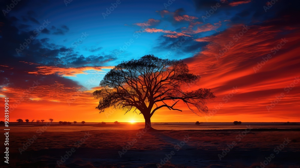 Obraz premium trees blue and orange sky