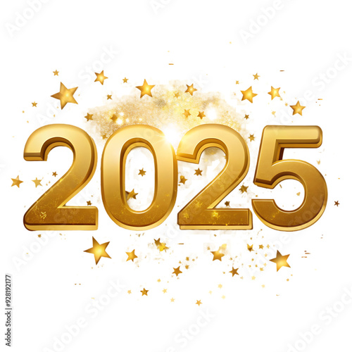 golden 2025 new year text on transparent background