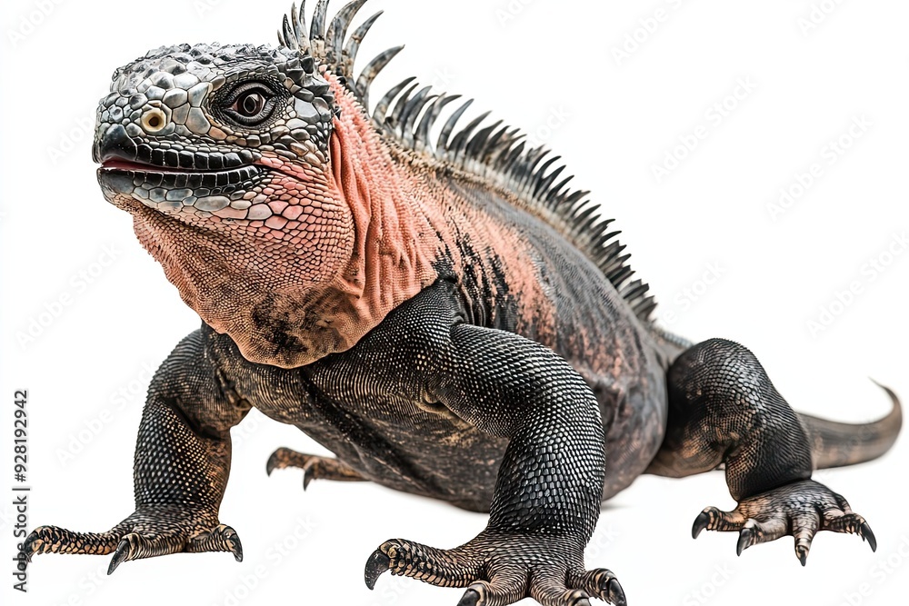 Obraz premium Close-up of a Pink-Headed Iguana with Black and Brown Scales