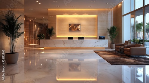 Modern reception area lobby area interior design, Generative AI