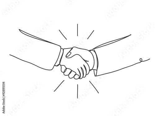 Continuous one line art hand shake shape isolated vector illustration.