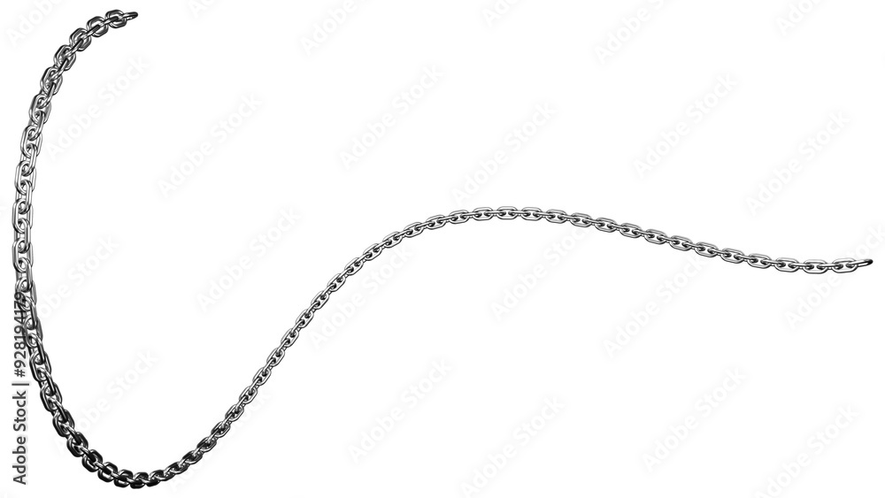 Men's Chain Jewelry, Stainless Steel Silver Lobster Claw Cardano Chain, Minimalist Necklace on White Background