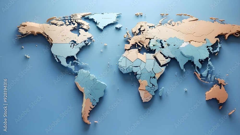 Simple 3D world map with a gentle blue gradient backdrop. earth Simple 3D world map with a gentle blue gradient backdrop. earth