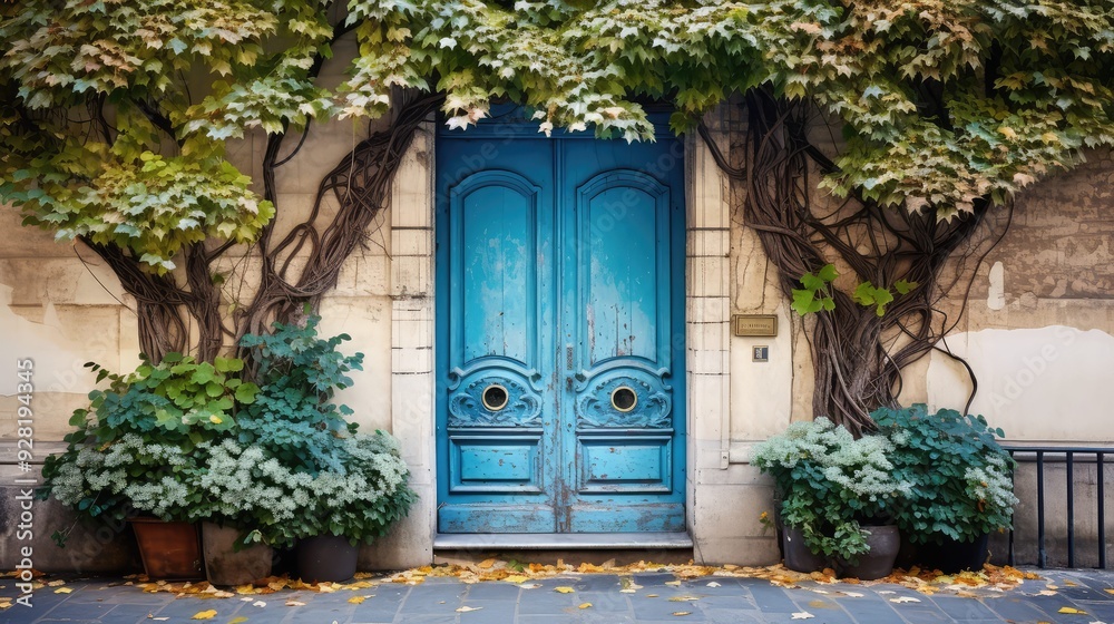 Fototapeta premium blue paris doors