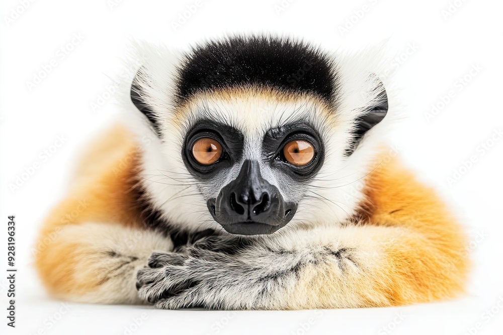 Fototapeta premium Close-up Portrait of a Crowned Lemur with Orange Fur