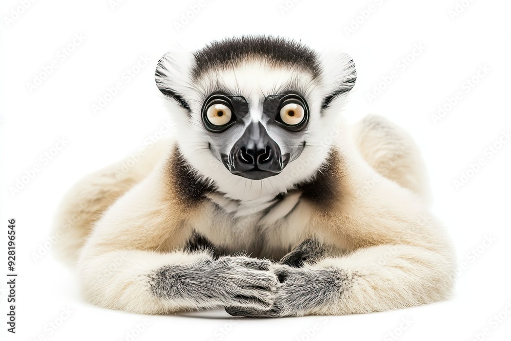 Obraz premium Close-up of a Curious Crowned Lemur Lying Down