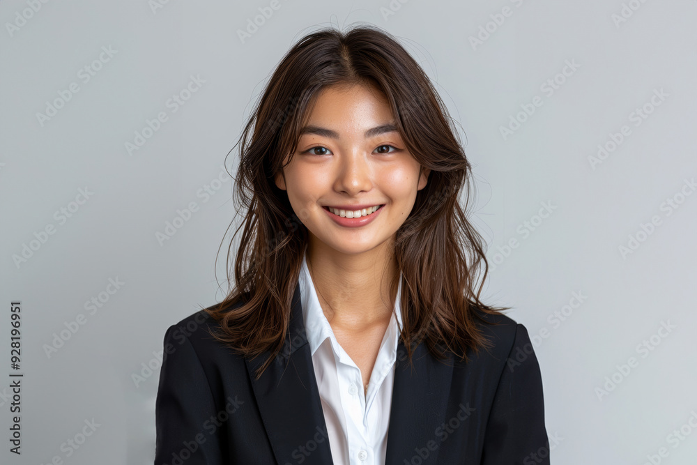 A Smiling Asian woman in black business attire radiates professionalism and approachability, with her well lit face showcasing expressions of confidence and poise on white background. A Smiling Asian woman in black business attire radiates professionalism and approachability, with her well lit face showcasing expressions of confidence and poise on white background.