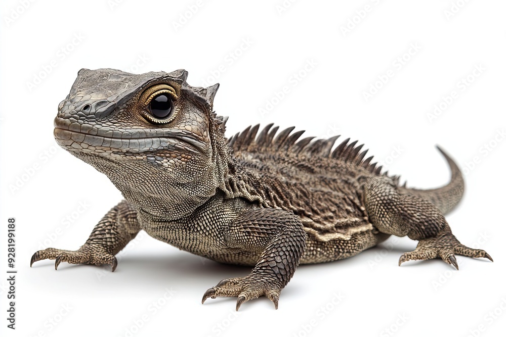 Fototapeta premium Tuatara Lizard with Spiky Back and Sharp Claws