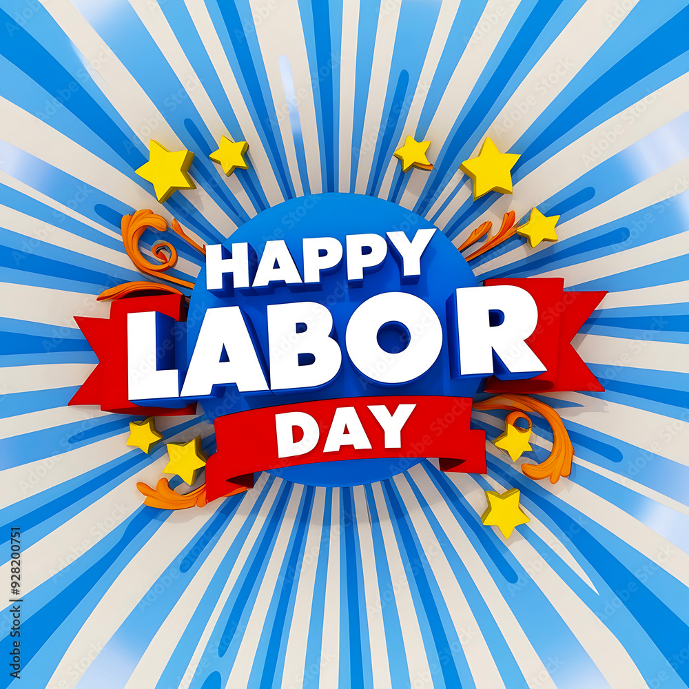 Happy Labor Day  Background Poster Banner, Bold 3D Text  Effect,  American Flag Timecard and Work Tools.