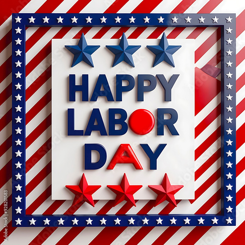 Happy Labor Day  Background Poster Banner, Bold 3D Text  Effect,  American Flag Timecard and Work Tools. photo