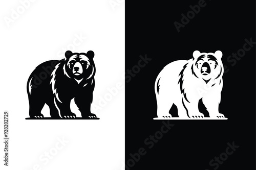 vector bear silhouette. Bear icon vector illustration black white background.