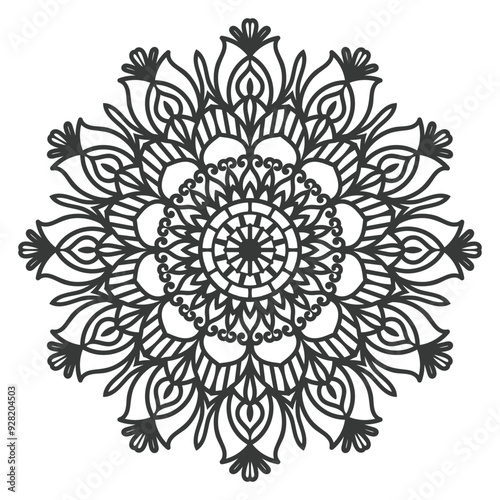 Coloring book simple mandala flower, black and white, vector art , Circular pattern in form of mandala for Henna, Mehndi, tattoo, decoration. Decorative frame ornament in ethnic oriental style