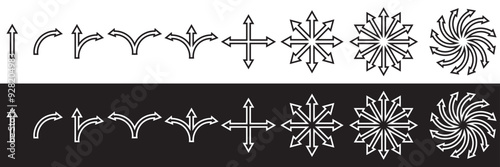 Arrow multiple direction icons. Vector one. two, three,  four, five and six way arrows or option signs for infographic chart or presentation pointers. Vector illustration. EPS 10
