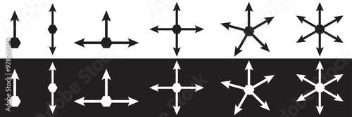 Arrow multiple direction icons. Vector one. two, three,  four, five and six way arrows or option signs for infographic chart or presentation pointers. Vector illustration. EPS 10