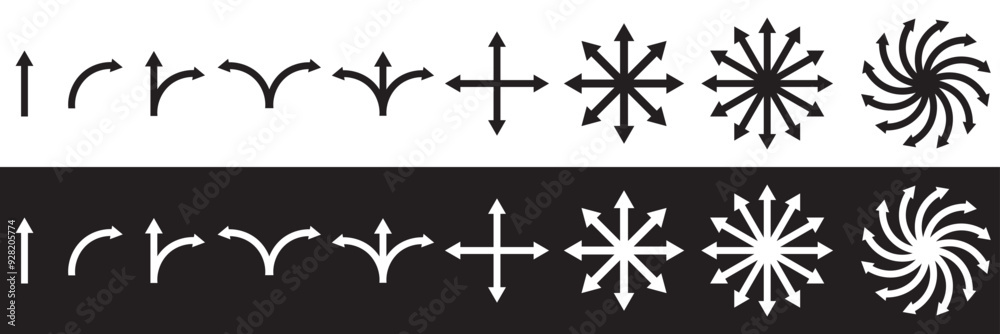 Arrow multiple direction icons. Vector one. two, three, four, five and ...