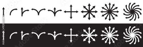 Arrow multiple direction icons. Vector one. two, three,  four, five and six way arrows or option signs for infographic chart or presentation pointers. Vector illustration. EPS 10