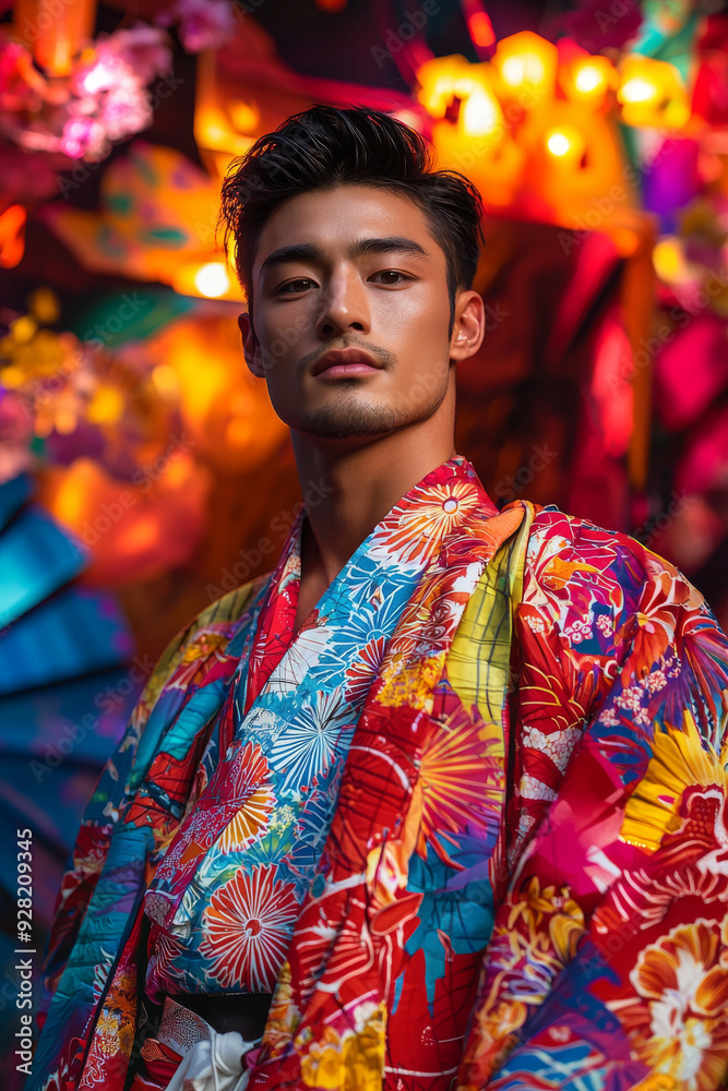 伝統的なローブを着たアジア人男性の鮮やかな肖像画 伝統的なローブを着たアジア人男性の鮮やかな肖像画