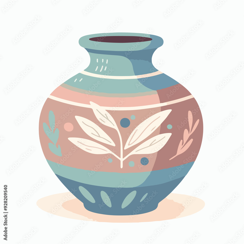 A blue and pink vase with a leaf design on it A blue and pink vase with a leaf design on it