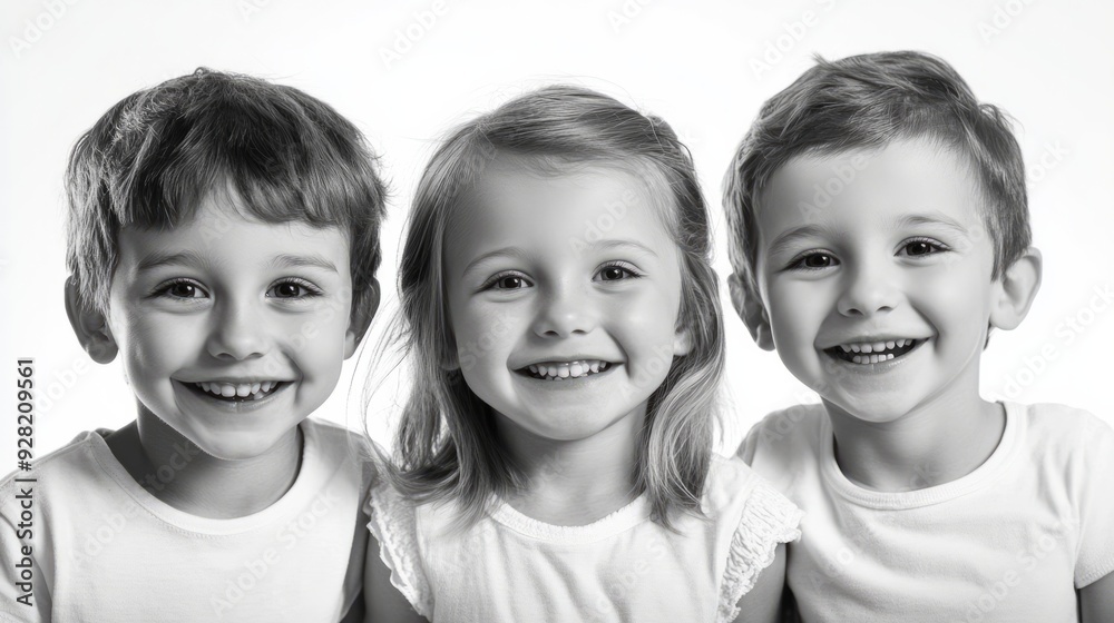 black and white photo of children smiling and hugging on white background black and white photo of children smiling and hugging on white background