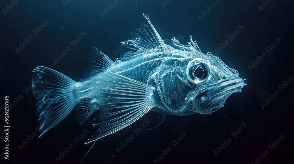 Strange deep-sea fish with an alien-like look, captured in the vast, dark expanse of the uninhabited ocean Strange deep-sea fish with an alien-like look, captured in the vast, dark expanse of the uninhabited ocean