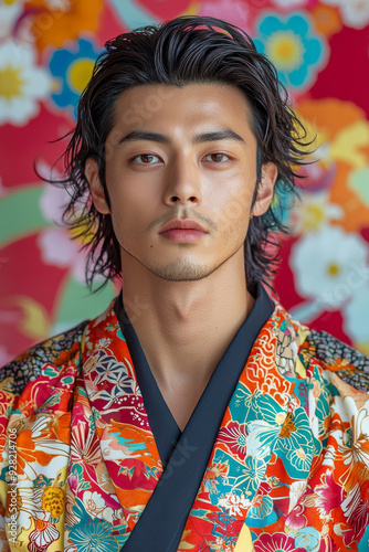 伝統的なローブを着たアジア人男性の鮮やかな肖像画 photo