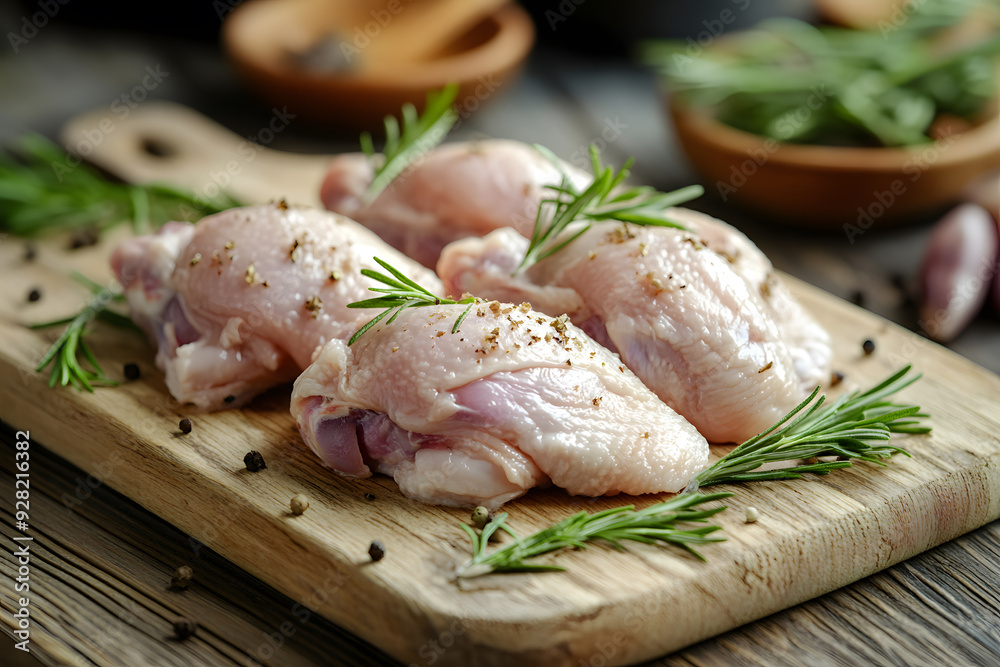 Raw chicken meat cutting on a wooden board commercial advertising photo Raw chicken meat cutting on a wooden board commercial advertising photo