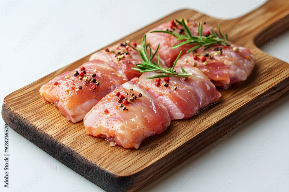 Raw chicken meat cutting on a wooden board commercial advertising photo Raw chicken meat cutting on a wooden board commercial advertising photo