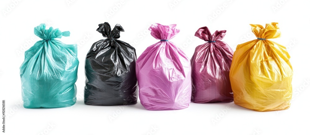 Five Colorful Garbage Bags in a Row Five Colorful Garbage Bags in a Row